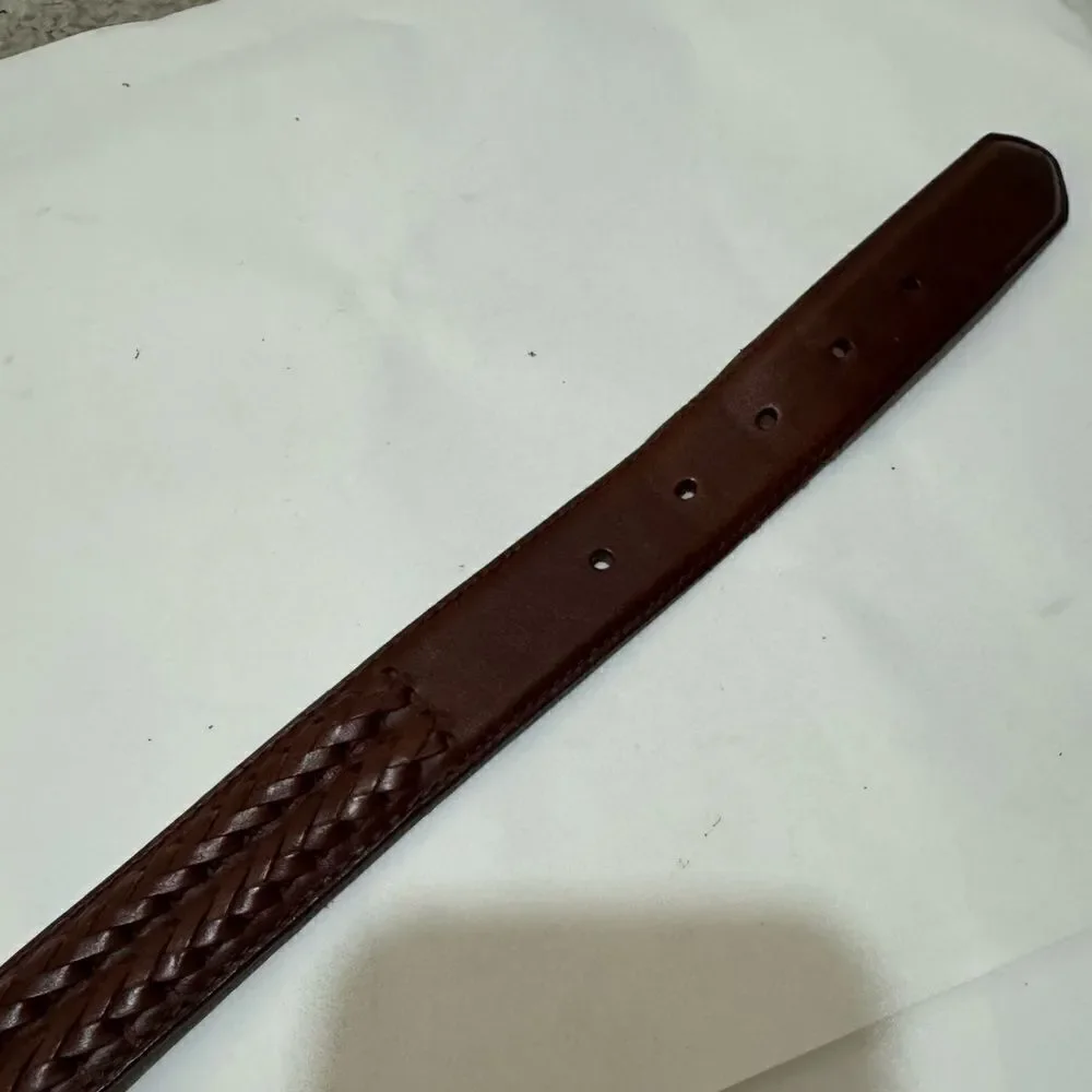 Brighton Mens  Brown Leather braided Belt Silver Buckle Size 40